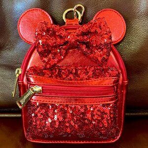 Disney Parks Loungefly Minnie Mouse Red Sequin Mini Backpack Purse Wrist…